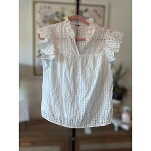 Unknown Brand Ruffle Lined Buttondown Top White Womens Best Fit Small/Medium